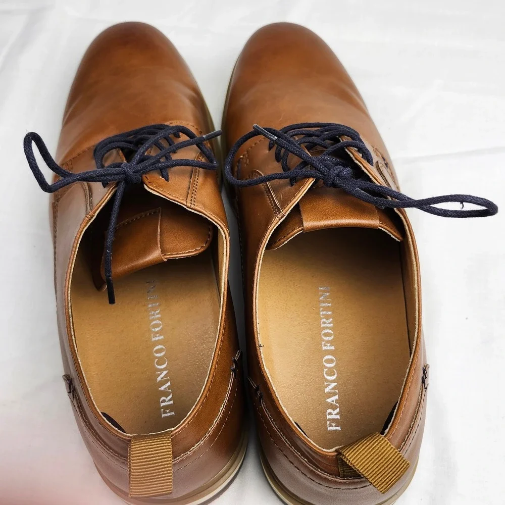 Franco Fortini Dallas Shoes Mens 11‎ Brown Faux Leather Casual Derby Oxfords